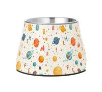 Cartoon Outer Planets Alphabet White Pets Water&Food Bowls Enhanced Stainless Steel Cats Food Bowls for Small Pet Slow Down Eating