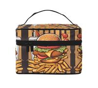 cartoon oversized burgers Women's Large Capacity Makeup Bag, Portable Travel Makeup Bag, (9x6.5x6.2 inches) Girls Large Makeup Bag Storage Bag