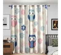 Cartoon Owl Curtains Blackout, 52x84 Inch 2 Panels - Cute Kids Flower Pattern Black Out Curtains, Home Decor, 84 Drop Eyelet Window Drapes for Bedroom, Living Room DH149