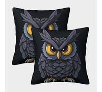 Cartoon Owl Eyes-Stylized Fantasy Bird Pillow Covers 2 Pack Cozy Pillowcase Art Cushion Case Zippered Decor for Sofa Living Room Bed Home 50x50cm