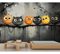 Cartoon Owl Mural Wallpaper Gray and Black Boys Wallpaper Abstract Wallpapers Funny Wall Paper for Kids Bedroom Living Room Sofa Tv Background Large Wall Mural Poster 350X256cm