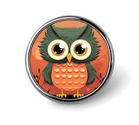 Cartoon Owl on Orange Background Badges Decorative, Durable Aluminum Alloy Round Badge, Lightweight Button Brooch for Shirts, Jackets, Hats, Uniforms 1"