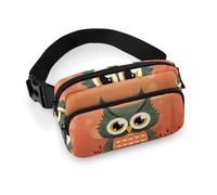Cartoon Owl on Orange Background Fanny Packs with Zipper, Personalized Waist Bags with Multiple Pockets, Adjustable Sling Bag for Travel, Waterproof Belt Bag, Crossbody Bags