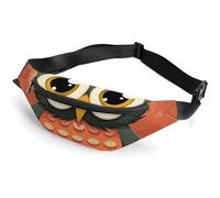 Cartoon Owl on Orange Background Fanny Packs with Zipper, Personalized Waist Bags with Multiple Pockets, Adjustable Sling Bag for Travel, Waterproof Belt Bag, Crossbody Bags for Unisex