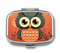 Cartoon Owl on Orange Background Pill Box 2 Compartment Medicine Organizer Portable Pill Container Square Pill Holder for Pocket Travel Pill Case for Purse