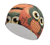 Cartoon Owl on Orange Background Swim Cap for Adult, Elastic Fabric Swimming Cap, Comfortable Bathing Cap for Long & Short Hair
