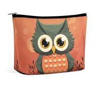 Cartoon Owl on Orange Background Travel Makeup Bag Large Toiletry Bag for Women Waterproof Cosmetic Bags for Purse Portable Makeup Organizer Bags Cute Zipper Pouch Cosmetic Pouch Funny Travel Makeupba