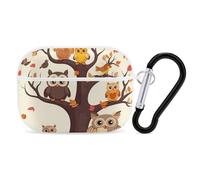 Cartoon Owl on Tree AirPods Pro 2 Case Cover, Shockproof Hard Shell Protective Case for Women Men, Compatible with Airpod Pro Case 2nd/1st Generation with Keychain-White