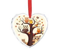 Cartoon Owl on Tree Glass Heart Pendant for Christmas Ornament, Personalized Christmas Tree Ornaments, Timeless Friendship Keepsake Pendant for Couples Family Friends Xmas Decor