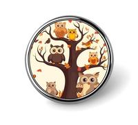 Cartoon Owl on Tree Round Badge Personalized Metal Lapel Pin Badges Fit Clothing Bags Hat Humorous Printed Brooch Badge Party Decorations Accessories for Men Women