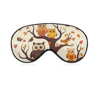 Cartoon Owl on Tree Sleep Mask Light Block-Out Eye Mask for Side Sleeper Pressure-Free Soft Night Blindfold with Adjustable Strap Breathable Sleep Eye Cover for Travel