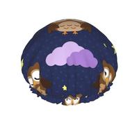 Cartoon Owl Pattern,Shower Cap Nightcap Double Layer Waterproof Elastic Bath Cap Reusable Hair Cap