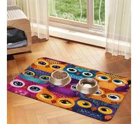 Cartoon Owl Pet Food Mat 17.2x11.81in Absorbent Non-Slip PU Leather Feeding Mat for Dogs Cats Rubber Bottom Fast Drying Rollable Pet Bowl Placemat