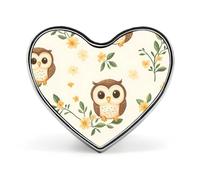 Cartoon Owl Yellow Floral Badge Pin Brooch Heart Shape Button Aluminum Decor for Backpacks Hats