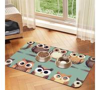 Cartoon Owls Cute Durable Pet Absorbent Tablecloth Non-Slip Dining Pad For Dog Cat Food Water Bowls Feeder Mat