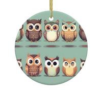 Cartoon Owls Cute Print Christmas Tree Ceramic Round Hanging Ornaments,Xmas Decoration DIY Keepsake 2025