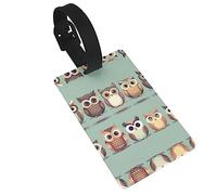 Cartoon Owls Cute Print Leather Luggage Tags Suitcase Labels Baggage Bag Tag Id Tags Full Back Privacy Cover