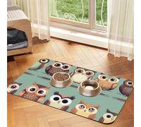 Cartoon Owls Cute print PU Leather Feeding Mat for Dogs Cats Pet Food Mat Absorbent Non-Slip Rubber Bottom