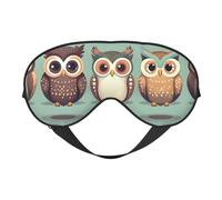 Cartoon Owls Cute Print Silk Sleep Eye Mask Soft Eye Cover with Adjustable Strap Comfortable for Travel Office Nap