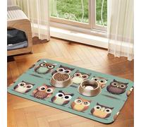 Cartoon Owls Cute Printing Pet Absorbent Tablecloth, Special Pad For Pet Bowls, Rollable For Storage, Ideal For Pet Bowls
