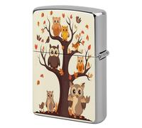 Cartoon Owls on The Brown Tree Metal Lighter Case, Funny Lighter Cover Double-Side Print Vintage Cool Lighters Sleeve Lighters Accessories for Zippo Men Dad Husband Collect