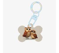 Cartoon Owls Printed Acrylic Bone-Shaped Pet Tag with Colorful Chain and Lovely Pet Identification Tag.