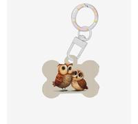 Cartoon Owls Printed Acrylic Bone-Shaped Pet Tag with Colorful Chain and Lovely Pet Identification Tag.
