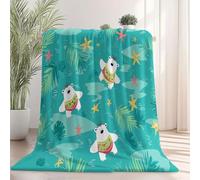 Cartoon Palm Leaf Starfish Polar Bear Throw Blanket, Cartoon Cute Blanket for Kids, Blue-Green Soft Fluffy Cozy Flannel Fleece Blankets for Bed Sofa Travel Nap, Blankets and Throws, 100×130 cm