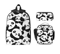 Cartoon Panda Backpack Set for Girls Boys with Lunch Bag Pencil Case Cute Animal 3 Pieces School Bags Insulated Lunchbox Gifts for Women Men