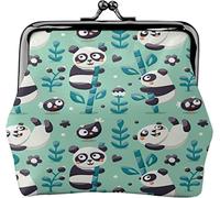 Cartoon Panda Bamboo Little Chicken Pattern Buckle Leather Coin Purses Vintage Pouch Kiss Lock Change PurseWallets for Women Girls