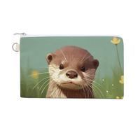 Cartoon Panda Bear Coin Purse Canvas Wallet Cute Change Purse Small Storage Bag with Zipper, Cute otter, One Size, Flowers and Animals