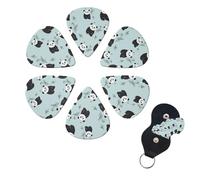 Cartoon Panda Bear Guitar Picks 6 Pack, 0.46mm Thickness Celluloid Bass Pick with Leather Guitar Pick Holder Keychain Abstract Art Pics Plectrum for Acoustic Electric Guitar, Ukulele, Bass