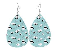 Cartoon Panda Bear Print Faux Leather Dangle Earrings Teardrop