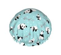 Cartoon Panda Bear Print Shower Cap â€“ Reusable, Double Layer, with Elastic Band â€“ Perfect for Home, Spa, Hotel, and Travel