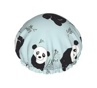 Cartoon Panda Bear Shower Caps for Women Reusable Waterproof Shower Bonnet Large Elastic Bath Caps Double Layers Bathing Hair Caps Designed for all Hair Lengths with PEVA Lining