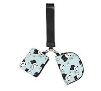 Cartoon Panda Bear Wristlet Keychain Wallet Pouch with Strap Double Zipper Small Coin Purse Portable Wrist Bag for Travel Gym Daily Use