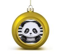Cartoon Panda Christmas Tree Ornaments 1.6 Inch Shatterproof Pc Plastic Balls with Lanyard Baubles Hanging Christmas Ball Ornaments for Xmas Tree Holiday Party Wedding Home Decorations-Golden