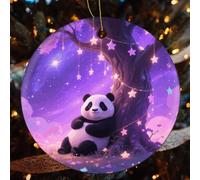 Cartoon Panda Christmas Tree Ornaments - Round Xmas Hanging Ceramic Pendants, Winter Holiday Hanging Ornament with String, Xmas Gift Keepsake for Women & Men 2.8inch