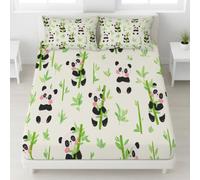 Cartoon Panda Fitted Sheet Cute Giant Panda Animals Bamboo Forest Bedding Set 30 cm Deep Pocket Microfiber Breathable Bed Sheet Super King for Kids Teens Room Decoration 180 x 200 cm