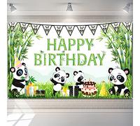 Cartoon Panda Happy Birthday Backdrop Green Bamboo Panda Theme Baby Shower Photo Background Kids Children Newborn Birthday Party Decorations Cake Table Decorations