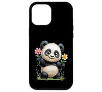 Cartoon Panda Holding Pink and Yellow Flowers Case for iPhone 12 Pro Max