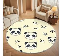 Cartoon Panda Illustration Round Rugs 100cm, Non Slip Area Rugs for Bedroom & Living Room - Soft Machine Washable Light Yellow Circle Carpet, Non Shedding Floor Mats for Home Room Decorative