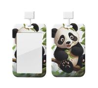 Cartoon Panda On The Tree Branch Id Badge Holder With Lanyard Waterproof Key Card Holder Case Vertical Id Card Protector With Clear Id Window Breakaway Name Tags For Women Men Work Office Doctor Nurse