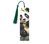 Cartoon Panda On The Tree Branch Metal Bookmarks with Tassels,Pendant Unique Handmade Bookmark Craft DIY Wooden Bookmarks Cute Hanging Tags Ornaments for Book Lovers Birthday Teachers Gift