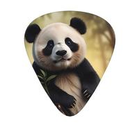 Cartoon panda printed guitar picks, 12-piece set with thin, medium, and thick styles, comes with a storage case