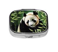 (Cartoon Panda) Square Pill Box with 2 Compartment Small Pill Organizer Portable Pill Case Vitamin Containers, Travel Essentials 5.5x4x1.8 cm