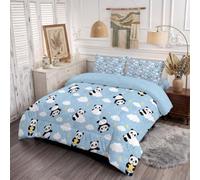 Cartoon Panda Starry Sky Coverless Duvet Super King 7.5 Tog | Cute Animals Clouds Reversible Comforter With Pillowcases, 260X240Cm Quilt Lightweight Warm All Season 200Gsm Filling, Blue