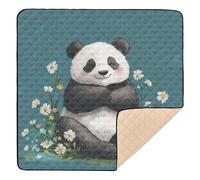 Cartoon Panda Turquoise Soft Foam Baby Play Mat for Floor Washable Activity Gym Mat for Babies Infants Toddlers, 50'' x 50''