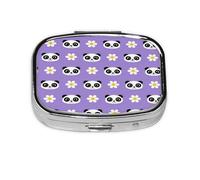 Cartoon Panda with Flower Pattern Pill Case Pill Box Travel Pill Organizer Small Square Medicine Box for Purse & Pocket Gifts