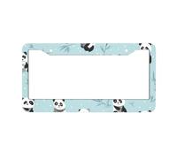 Cartoon Pandas License Plate Frames 2pcs, Cute Rust-Proof Aluminum Universal Car Tag Frame with Screw Caps for Vehicles Trucks Vans SUVs 12 x 6 Inch
